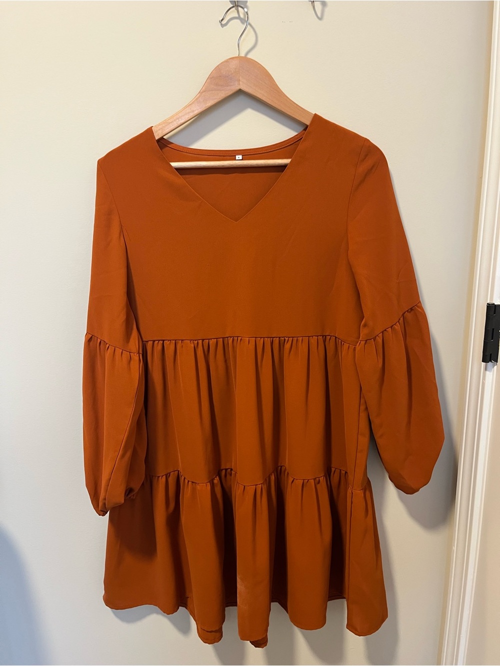 Women's Rust Tiered V-Neck Dress